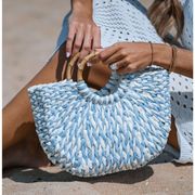 Blue Island Handmade Woven Circle Beach Bag