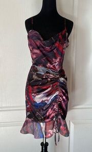 VINTAGE ART ROMAN ROMANTIC PRINT RUCHED DETAIL CAMI DRESS