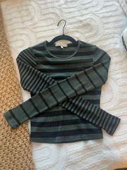 Long Sleeve Green Striped Sweater