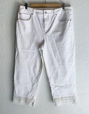Soft Surroundings Crop Lace Hem Wide Jeans White Sz 16