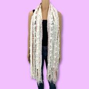 Handmade Boucle Boho Fringe Scarf cream pink womens