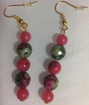 Handmade Earrings Ruby Zoisite and Quartzite