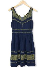 Esley Navy & Yellow Lace Trim Fit & Flare Dress