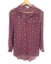 Band of Gypsies  Women's Floral Top Blouse Long Sleeve Button Down Red Size XS