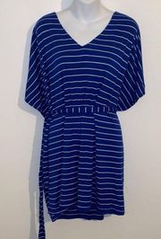 Green Envelop Los Angeles Blue and White Belted Tunic Top size Large