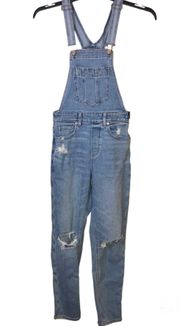 American Eagle Distressed Mom Jean Overalls Lightwash 00