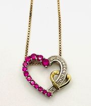 Ruby & Diamond Sterling Silver & 10k Vermeil Heart Necklace