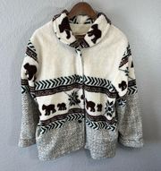 St. John’s Bay | Brown‎ Bear Print With Cubs Fleece Coat size M