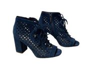 Gianni Bini Laser Cut Suede Booties Blue Size 7 Open Toe Edgy Minimalist Leather