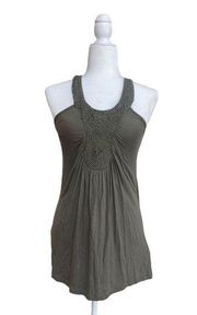 Soprano Olive Green Beaded Embellished Racerback Women Size S Tank Top Blouse