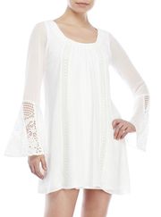 White Flowy Shift Bell Sleeve Dress