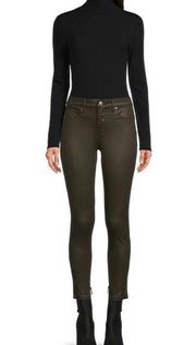 Gianni Bini “Tori” Skinny Leg Mid Rise Coated Denim Jeans.  Color: Olive Sz: 31