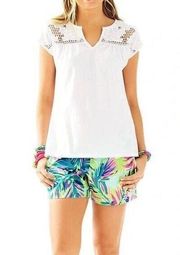 Lilly Pulitzer Avery Trapeze Palm Leaf Women's Top 23171 Embroidered  White M