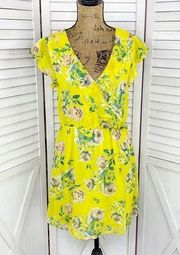 Prince & Fox Aeropostale Floral Ruffle Surplice Dress Yellow Peach Medium