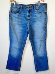 High Rise Kick Boot Crop Jeans with Raw Hem