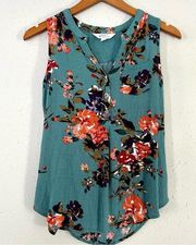 🦋 Market & Spruce Teal Floral Sleeveless Blouse Small