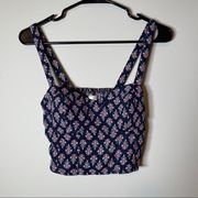 Band of Gypsies Navy Blue & Red Floral Crop Top Size S