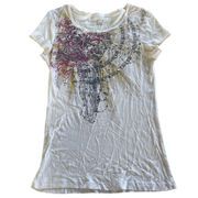 Daisy Fuentes Shirt Womens Small My Favorite T White Purple Chain Graphic Tee