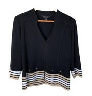 Ming Wang Cardigan Sweater Jacket Size Small Black White Tan 3/4 Sleeve Knit