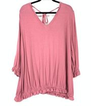 Lane Bryant Blouse Women's Size 22/24 V-Neck Ruffle Long Sleeve Pink