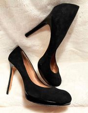 WOMENS SIZE 10  BLACK SUEDE LEATHER STILETTO HEEL ROUND TOE SHOES