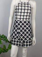 NWT NBD Women's Black & Silver Sleeveless Plaid Pattern Mini Dress Size Large