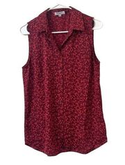 Femme Size M Red Button Down Sleeveless Blouse Floral