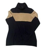 Colorblock Turtleneck Sz L Sweater Black Tan Stripe SOFT