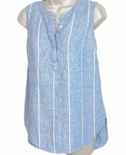 Ellen Tracy Linen Blue White Striped Tank Top Pullover Hi Low Women’s Small