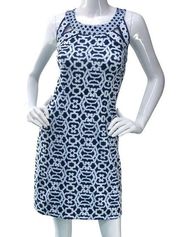 Gretchen Scott Womens Size S Geometric Stretch Dress Blue White Strappy Back