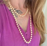 Vintage “Roza” Peachy Pink Long Pearl Necklace Blush Hand Knotted Classic Elegant