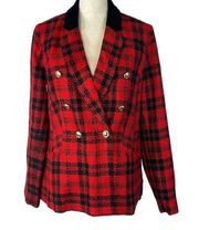 Charter Club SZ 10 Blazer Jacket Plaid 1-Button Long Sleeve Lined Collared Red