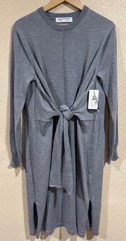 NWT NEW PROENZA SCHOULER Gray Tie Front Long Sleeve Merino Wool Sweater Dress