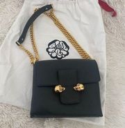 NWT Alexander McQueen Twin Skull Black Leather Crossbody Bag