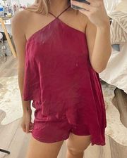 Missguided petite hammered satin Playsuit pink