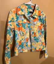 Nicole By Nicole Miller Summer Tropics Floral Print Denim Style Jacket Size 8