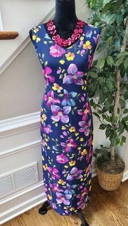 Karin Stevens Women's Blue Floral Polyester V-Neck Sleeveless Long Maxi Dress 10