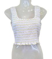 Le Lis Multi Striped Smocked Square Neck Sleeveless Cropped Top Ruffle Medium