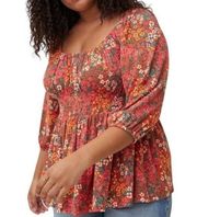 NWT Torrid Orange Floral Peasant Blouse Peplum Style Top Siz 3X