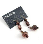 NWT Chico’s coppery gold tone etched dangle drop earrings statement 2.5”