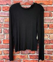 Abound Black High Neck / Turtleneck  Ribbed Lettuce Hem Long Sleeve Top