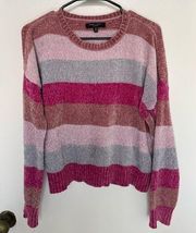 Romeo & Juliet Couture Pink Multi Striped Chenille  Sweater size M