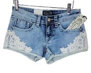 Shyanne Shorts Womens 26 Boho Cowgirl Lace Cutoff Denim Low Rise Y2K Bling NEW