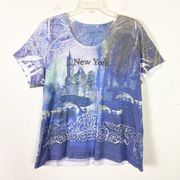 Vintage y2k Dressbarn New York Blue & White Bedazzled Rhinestone Tshirt Sz 2X