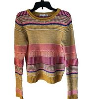 Knit Long Sleeve Sweater Junior Women Large Y2K Barbie Pink Multicolor Boho