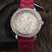 Ladies red soft silicone band rhinestone watch