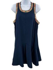 Umgee Aztec Trim Sleeveless Mini Dress Navy Blue Medium