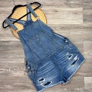 American Eagle denim shortalls distressed