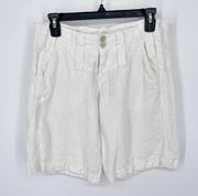 Johnny Was White Linen Y2K Lightweight Bermuda Shorts NEW Women Sz 6 / Small