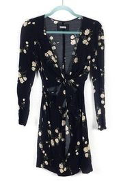 Reformation Contessa Black Floral Cut Out Tie Front Long Sleeve Mini Dress Sz 0